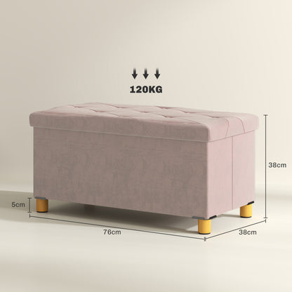 HOMCOM Velvet Upholstered Foldable Ottoman Footrest, Storage Ottoman Bench with Wood Legs for Living Room, Pink