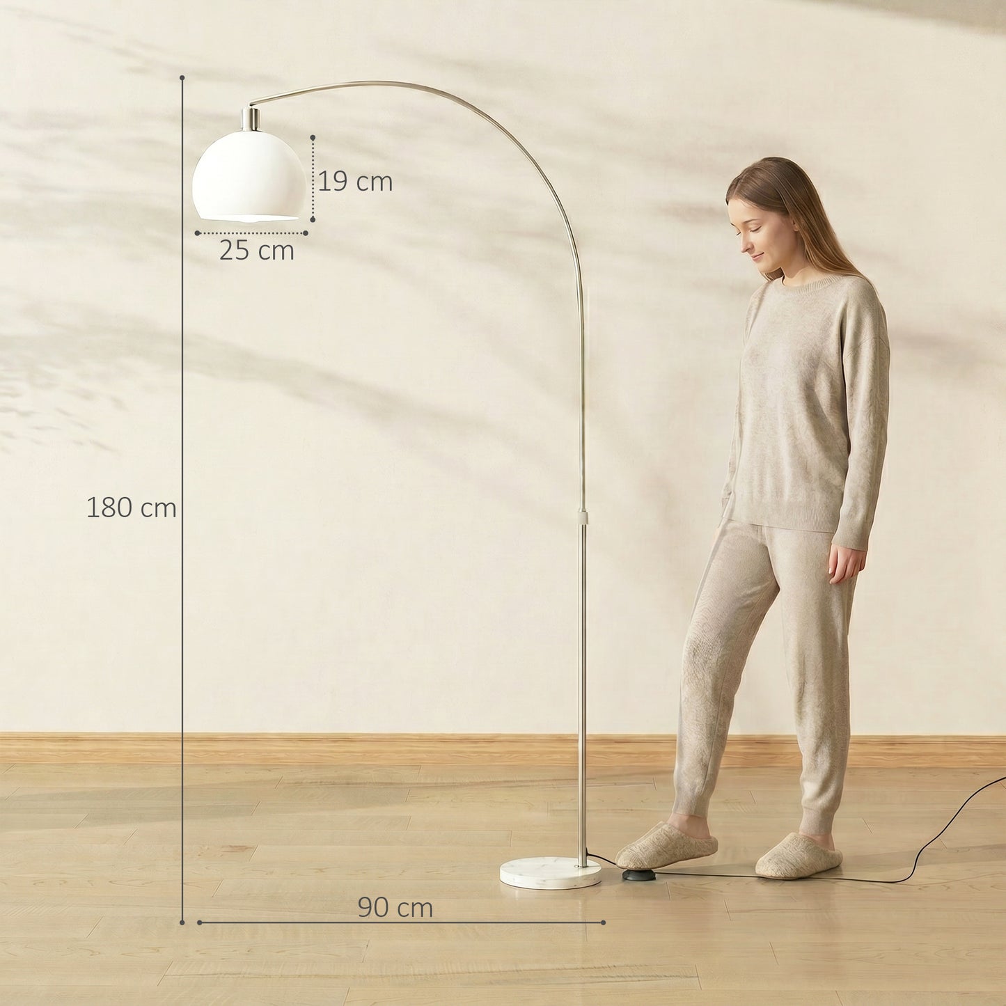 HOMCOM Floor Lamp for Living Room, Modern Standing Lamp with Shade & Foot Switch for Bedroom, Office, White