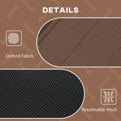 PawHut Raised Dog Bed Waterproof Elevated Pet Cot with Breathable Mesh UV Protection Canopy Brown, for Large Dogs, 92 x 76 x 90cm