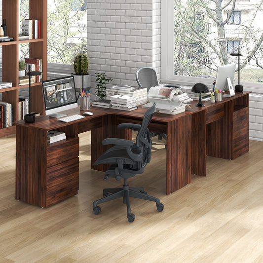 L Shaped Computer Desk with Letter File Drawer and Open Compartment-Walnut
