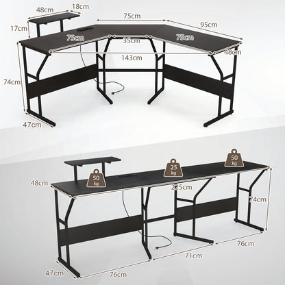 L-shaped Desk Corner Computer Desk with Movable Monitor Stand-Black