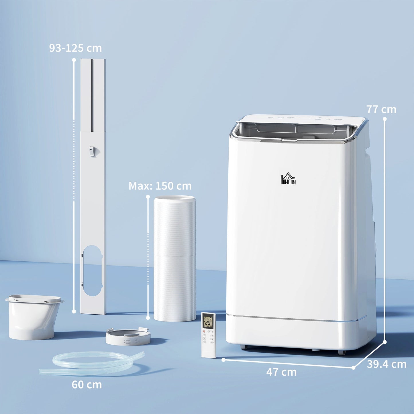 HOMCOM 14000 BTU Mobile Air Conditioner, 35m2, Smart Home WiFi, with Dehumidifier, Fan, 24H Timer, Window Kit, White