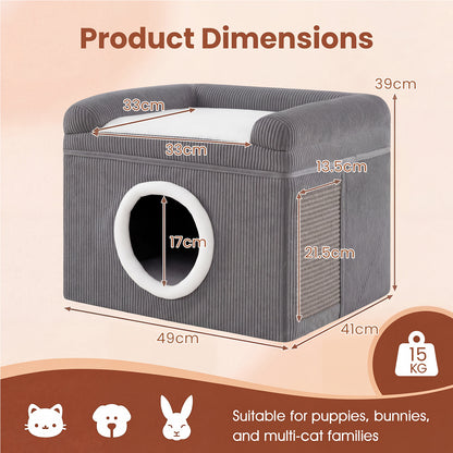Large Cat Cave with Cozy Condo Sisal Scratching Mat and Anti-Slip Bottom-Grey