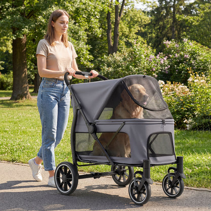 Large Dog Stroller with All-terrain Wheels and Adjustable Mesh Canopy-Grey