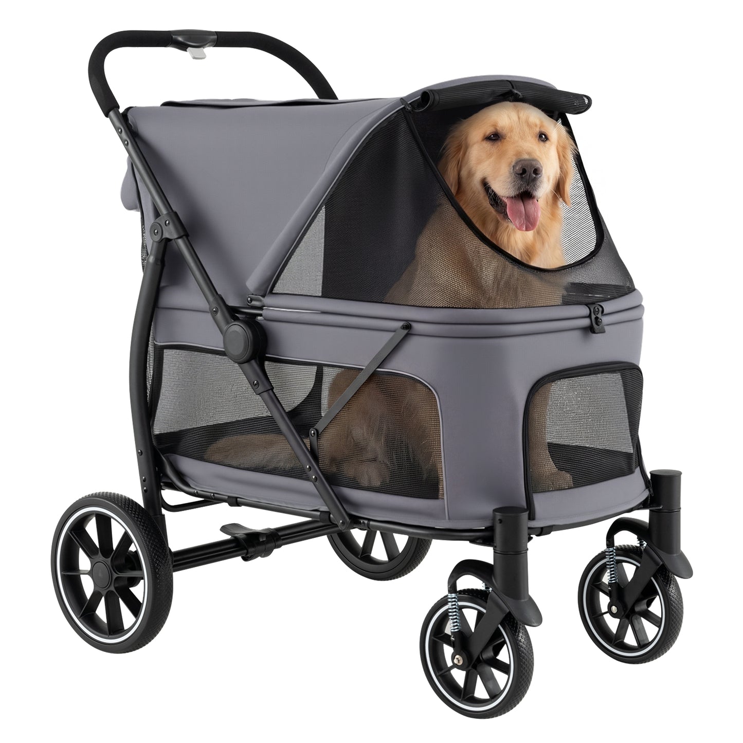 Large Dog Stroller with All-terrain Wheels and Adjustable Mesh Canopy-Grey