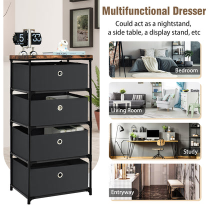 4-Tier Fabric Dresser with Drawers and Metal Frame-Black