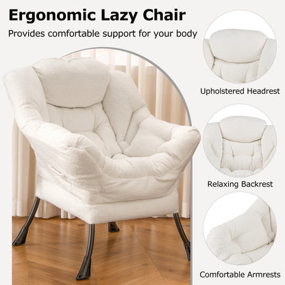 Large Lazy Chair with Cozy Head Pillow and Storage Pocket-Beige