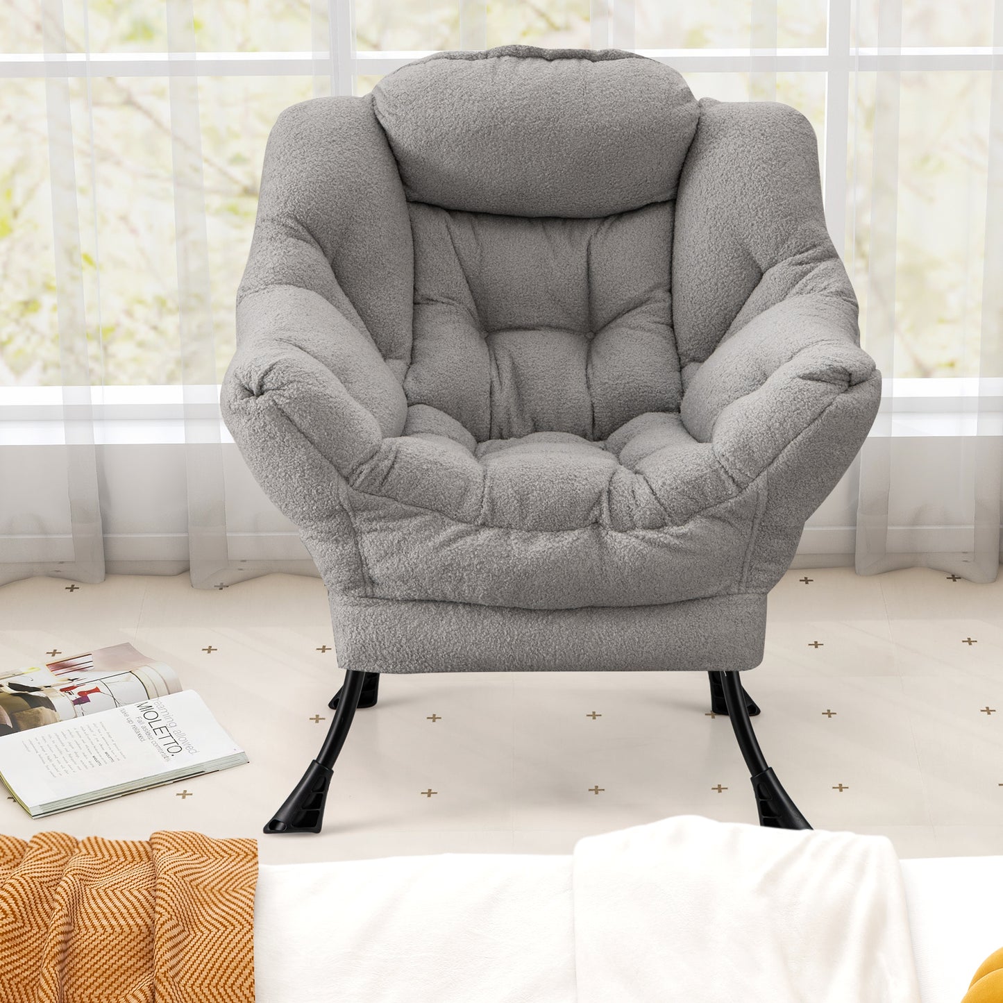 Large Lazy Chair with Cozy Head Pillow and Storage Pocket-Grey