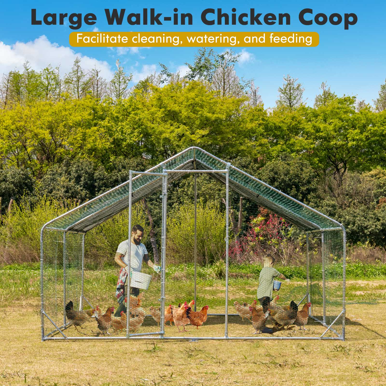 Large Spire-Shaped Chicken Coop with Sun-Protective Cover-400 cm x 300 cm x 195 cm
