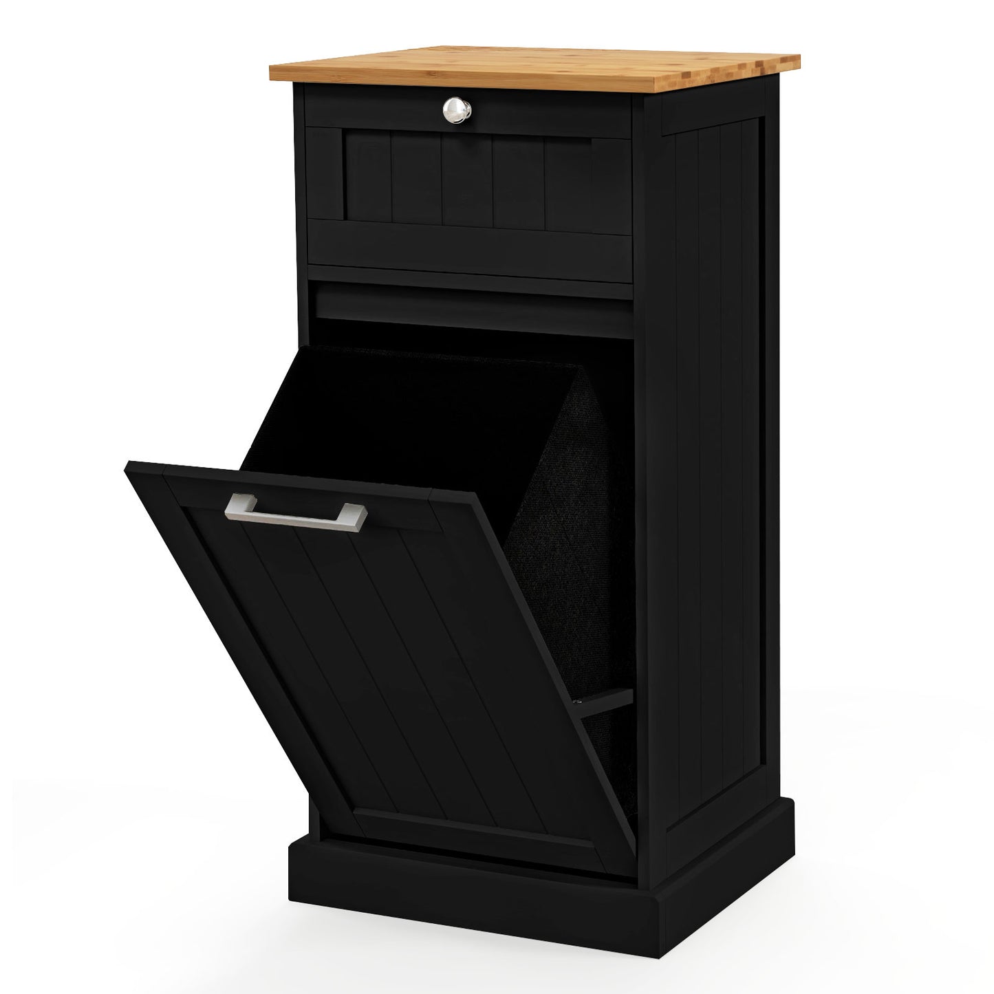 Laundry Cabinet with Basket Freestanding Tilt Out Laundry Hamper with Drawer-Black