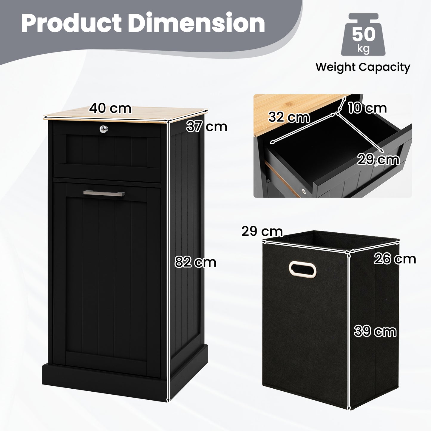 Laundry Cabinet with Basket Freestanding Tilt Out Laundry Hamper with Drawer-Black