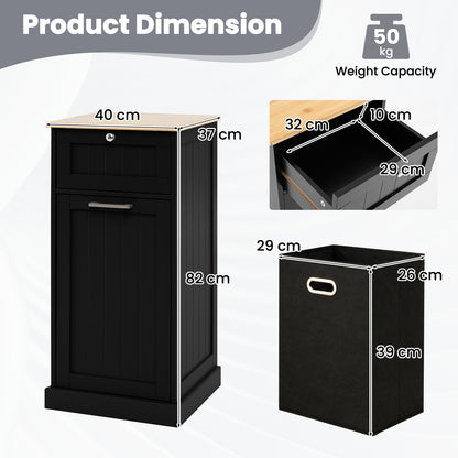 Laundry Cabinet with Basket Freestanding Tilt Out Laundry Hamper with Drawer-Black
