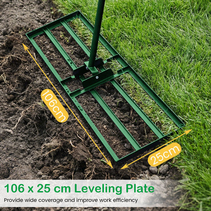 Lawn Leveling Rake with 177cm Adjustable Long Handle and Anti-Slip Grip-Green