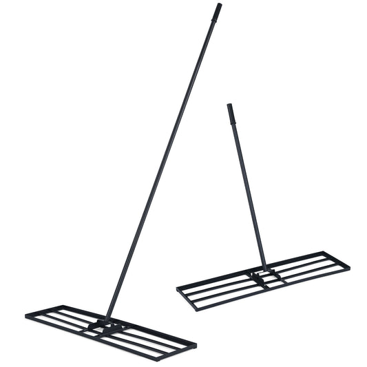 Lawn Leveling Rake with Adjustable Handle and Rotating U-Head for Topsoil-Black