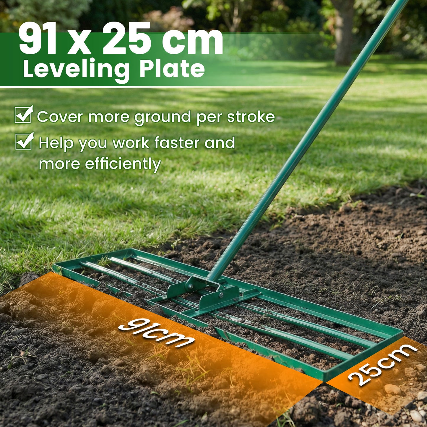 Lawn Leveling Rake with Adjustable Handle and Rotating U-Head for Topsoil-Green