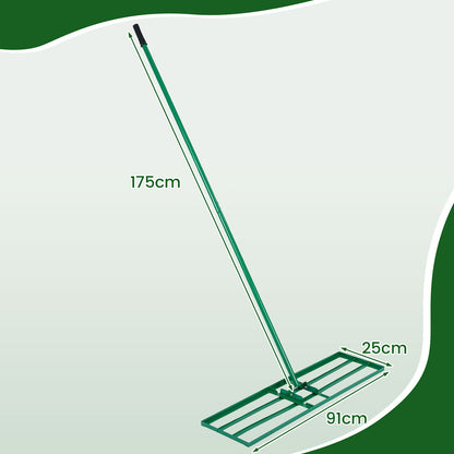 Lawn Leveling Rake with Adjustable Handle and Rotating U-Head for Topsoil-Green