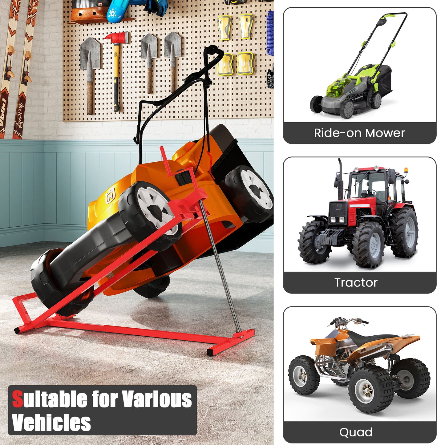 Lawn Mower Lift Jack Riding Mower Lift with Adjustable Height and Angle-Red