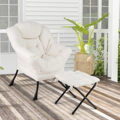 Lazy Chair with Ottoman and Folding Footrest for Living Room-Beige