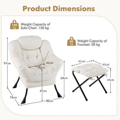 Lazy Chair with Ottoman and Folding Footrest for Living Room-Beige