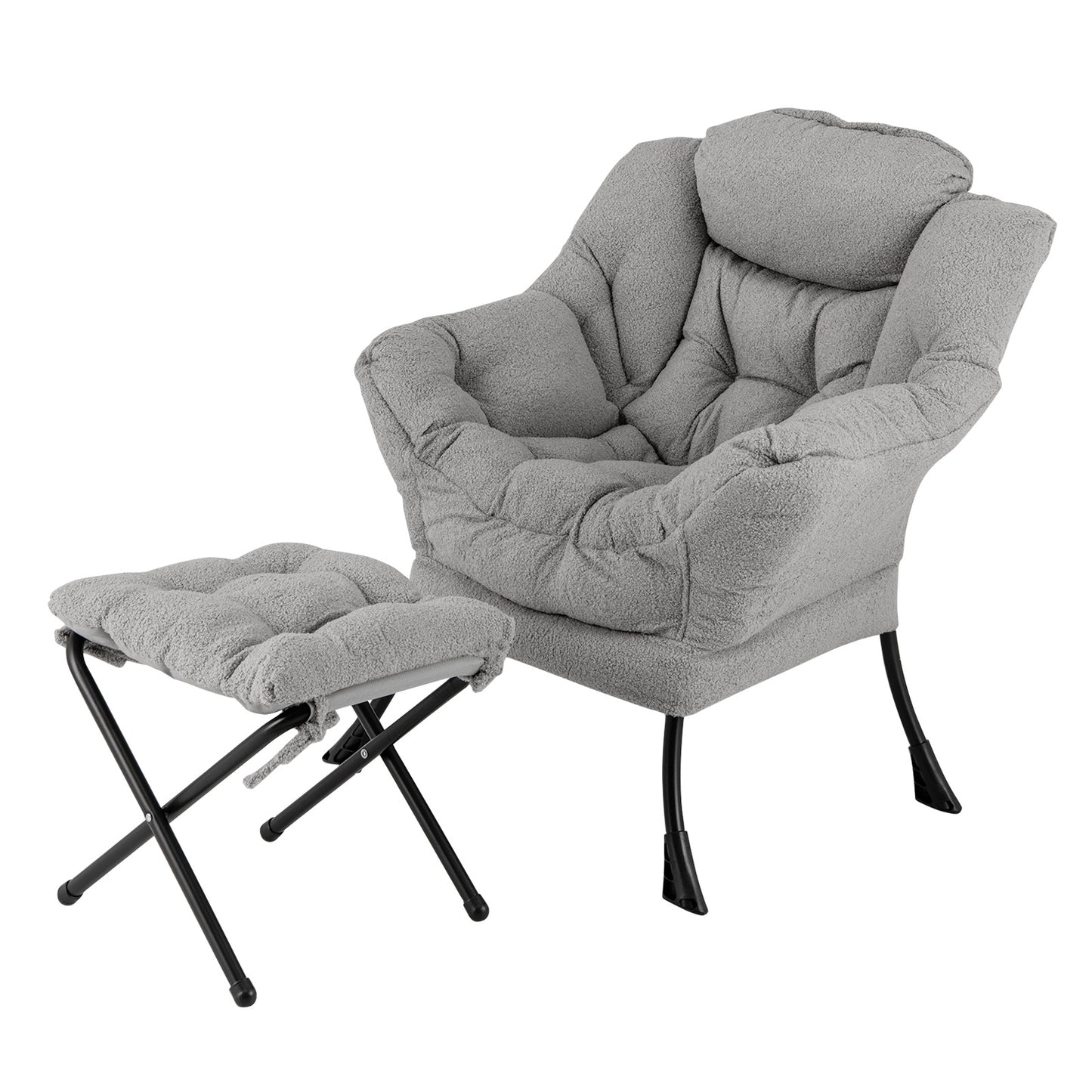 Lazy Chair with Ottoman and Folding Footrest for Living Room-Grey