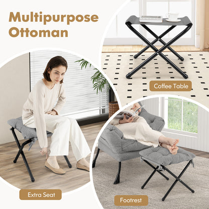 Lazy Chair with Ottoman and Folding Footrest for Living Room-Grey