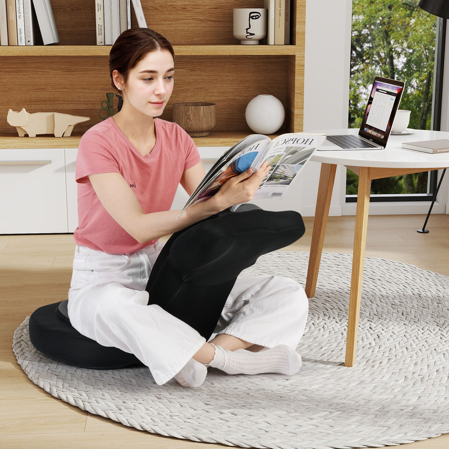 Lazy Sofa Chair with Adjustable Headrest and Backrest-Grey