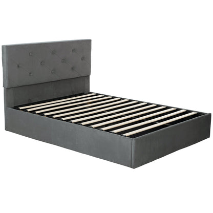 HOMCOM Double Bed Frame Gas Side Lift Under Bed Storage Upholstered Platform Bed Tufted Headboard for 140 x 190 cm Mattress