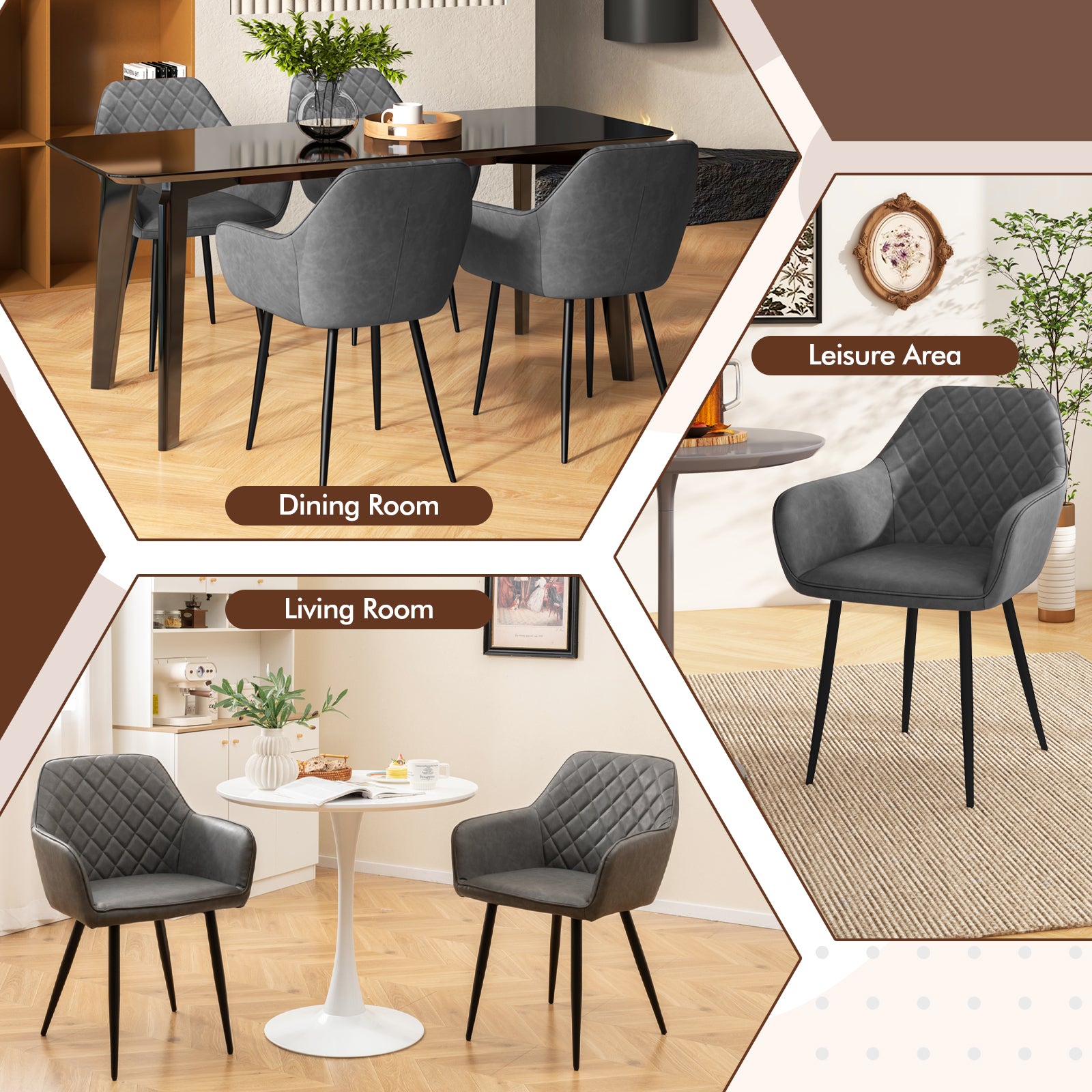 Leisure Dining Chair Set of 4 Upholstered Accent Chairs with Curved Backrest
