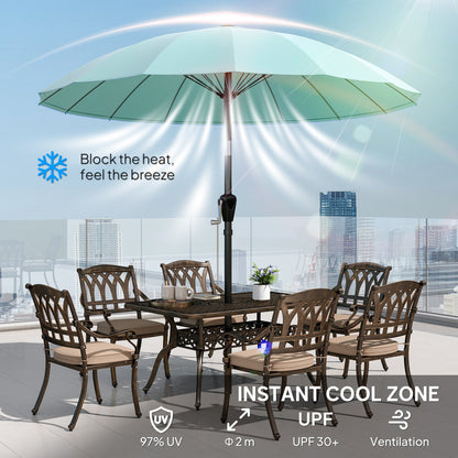 Outsunny 2 m Shanghai Garden Parasol Umbrella with 16 Fibreglass Ribs, Outdoor Parasol Sun Shade with Crank & Tilt, Turquoise