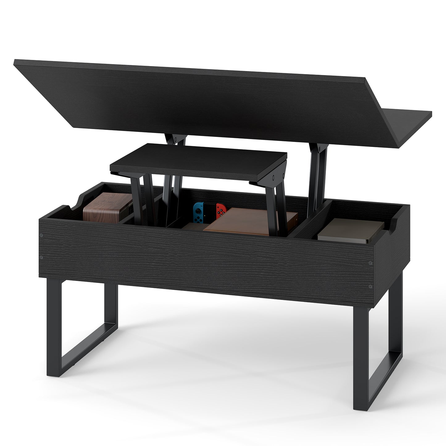 Lift Top Coffee Table 3-in-1 Convertible Coffee Table with 3 Storage Compartments-Black