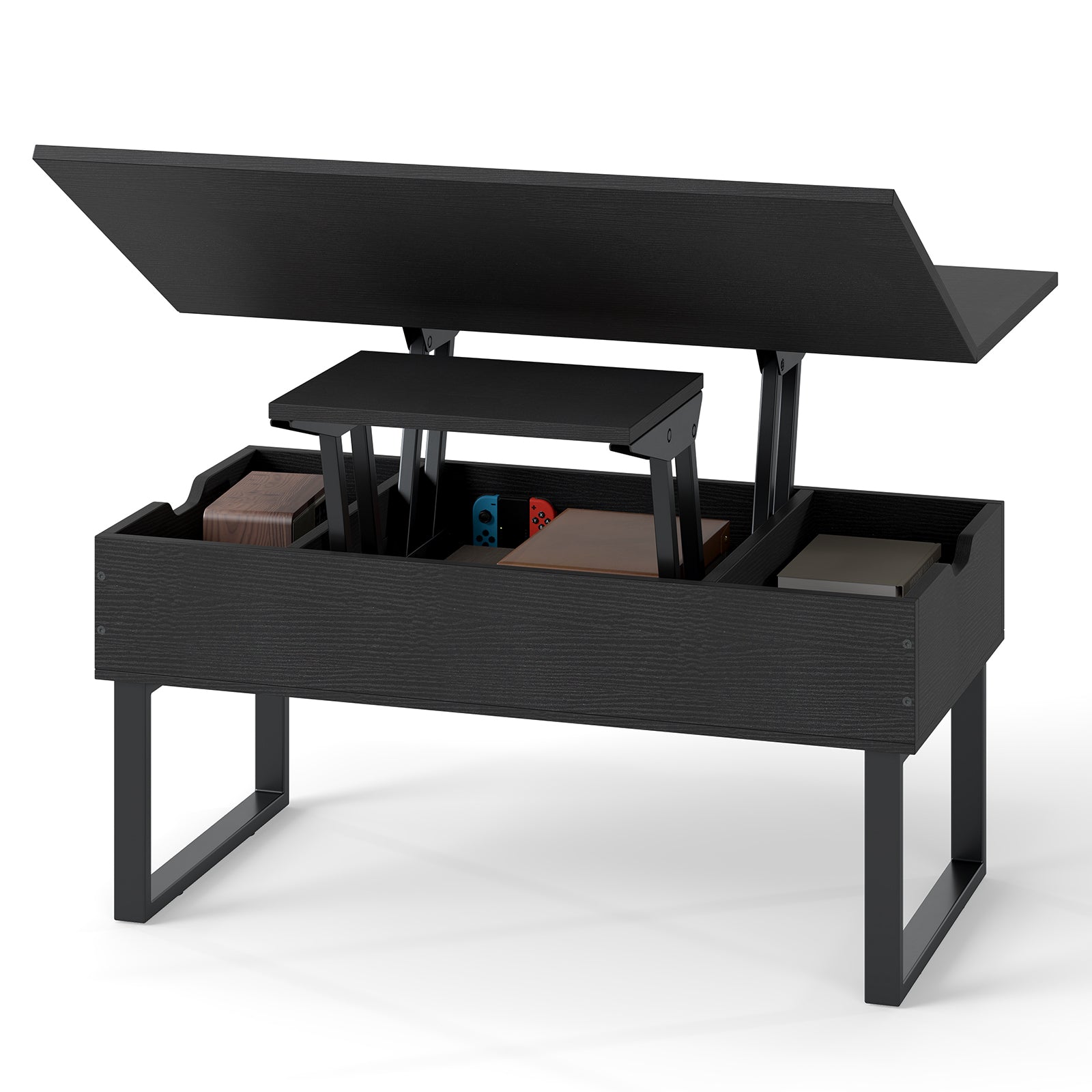 Lift Top Coffee Table 3-in-1 Convertible Coffee Table with 3 Storage Compartments-Black