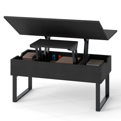 Lift Top Coffee Table 3-in-1 Convertible Coffee Table with 3 Storage Compartments-Black