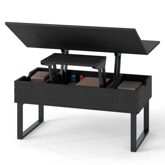 Lift Top Coffee Table 3-in-1 Convertible Coffee Table with 3 Storage Compartments-Black