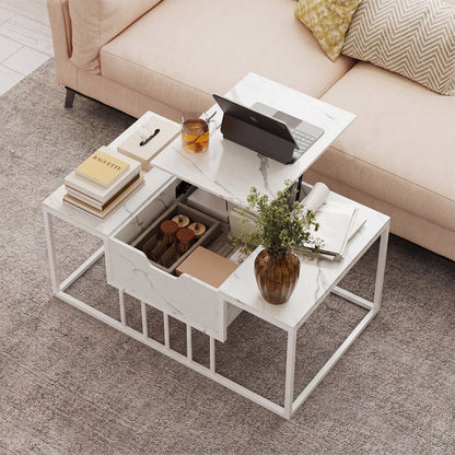 Lift Top Coffee Table Modern Center Table with Hidden Storage Compartment-White