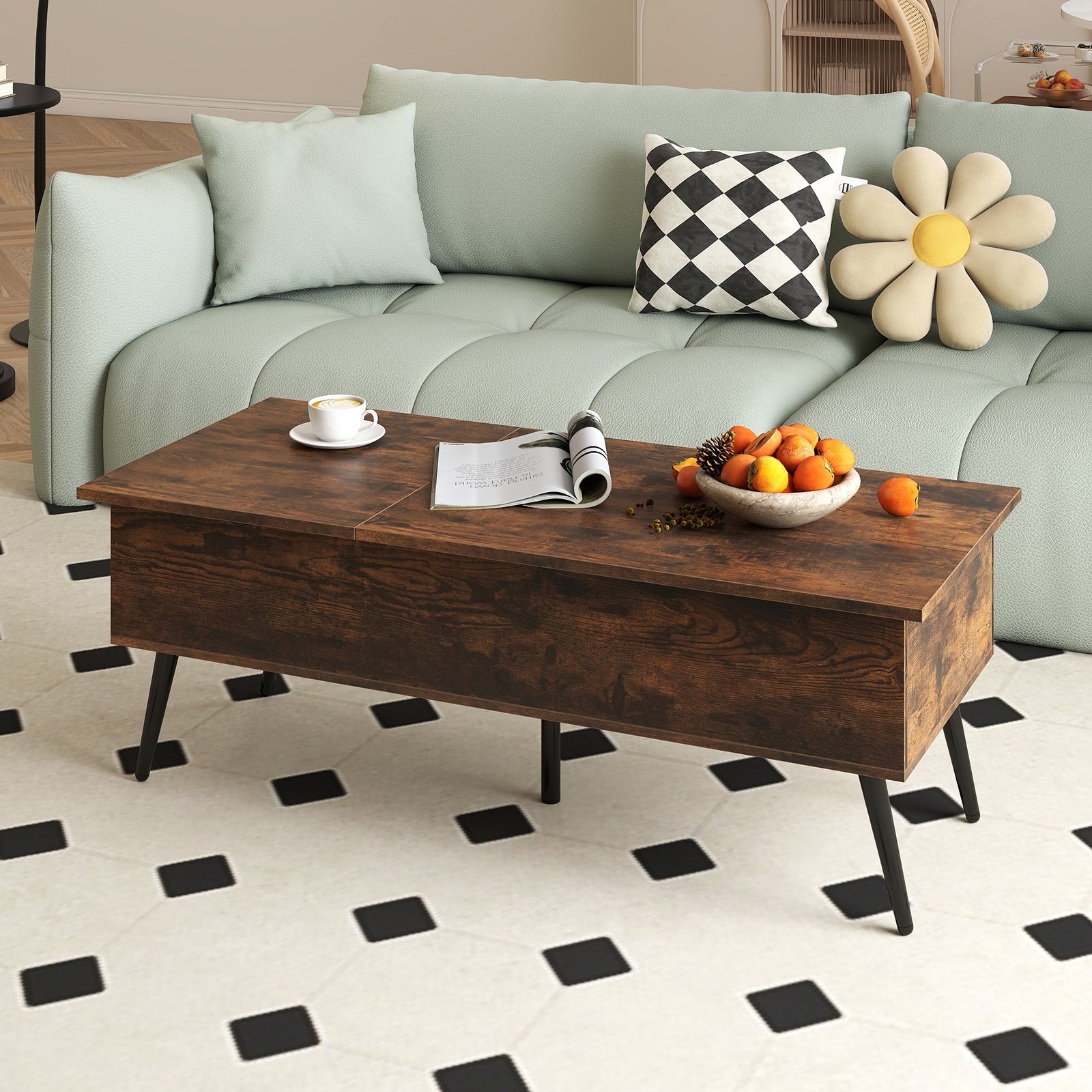 Lift Top Coffee Table Modern Center Table with 2 Hidden Storage Compartments-Rustic Brown