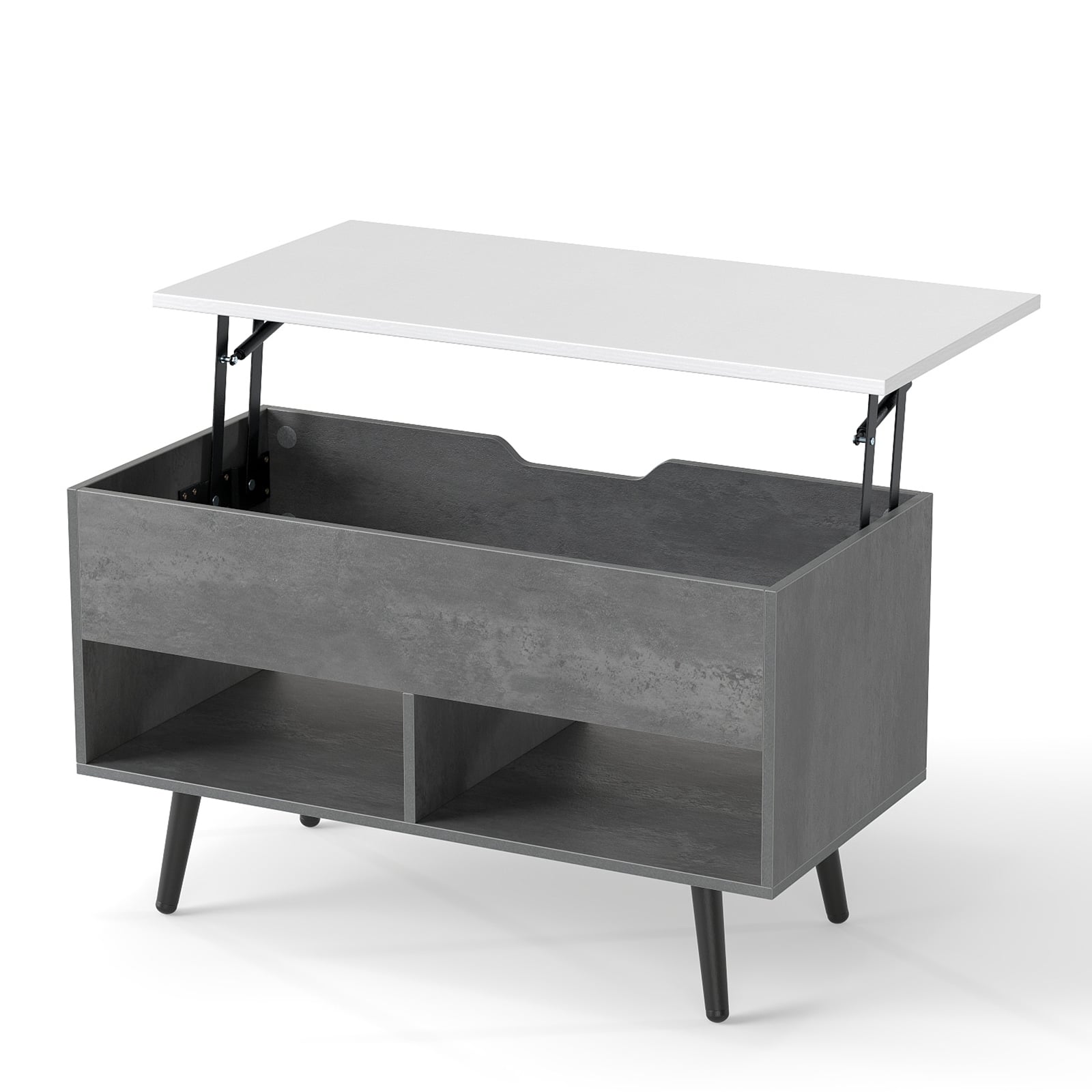 Lift Top Coffee Table with Hidden Compartment and Open Storage Shelves-Grey
