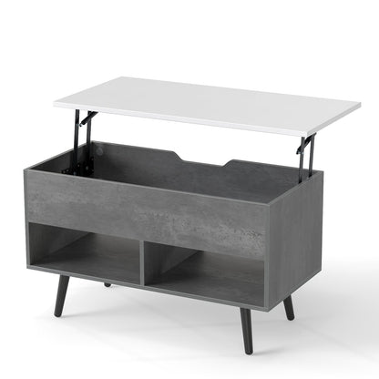 Lift Top Coffee Table with Hidden Compartment and Open Storage Shelves-Grey