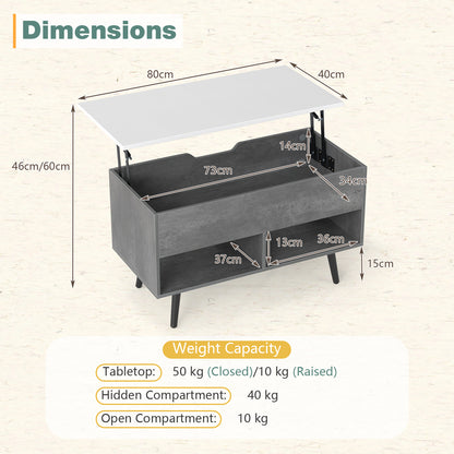 Lift Top Coffee Table with Hidden Compartment and Open Storage Shelves-Grey