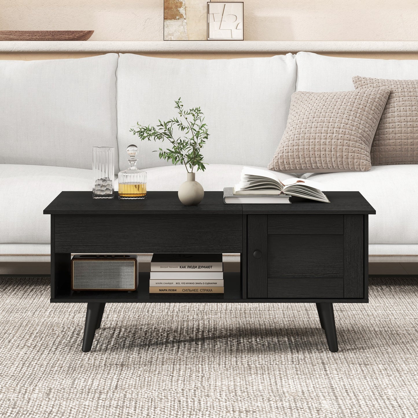 Lift Top Coffee Table with Storage Living Room Table with Hidden Compartment-Black