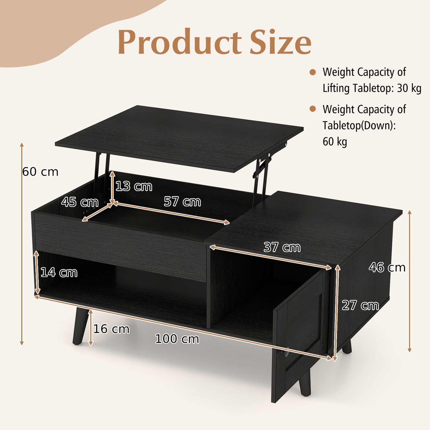 Lift Top Coffee Table with Storage Living Room Table with Hidden Compartment-Black