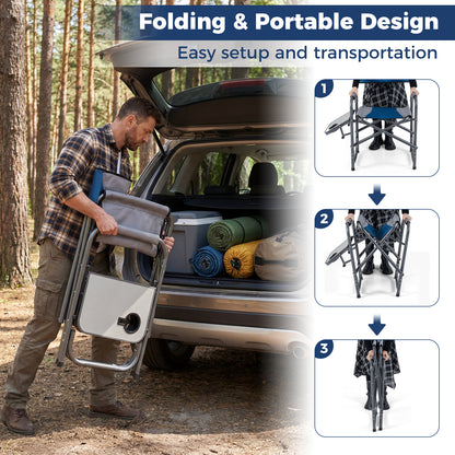 Lightweight Portable Directors Chair with Side Table and Cup Holder-Blue