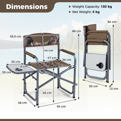 Lightweight Portable Directors Chair with Side Table and Cup Holder-Camouflage
