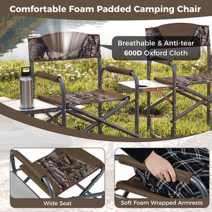 Lightweight Portable Directors Chair with Side Table and Cup Holder-Camouflage