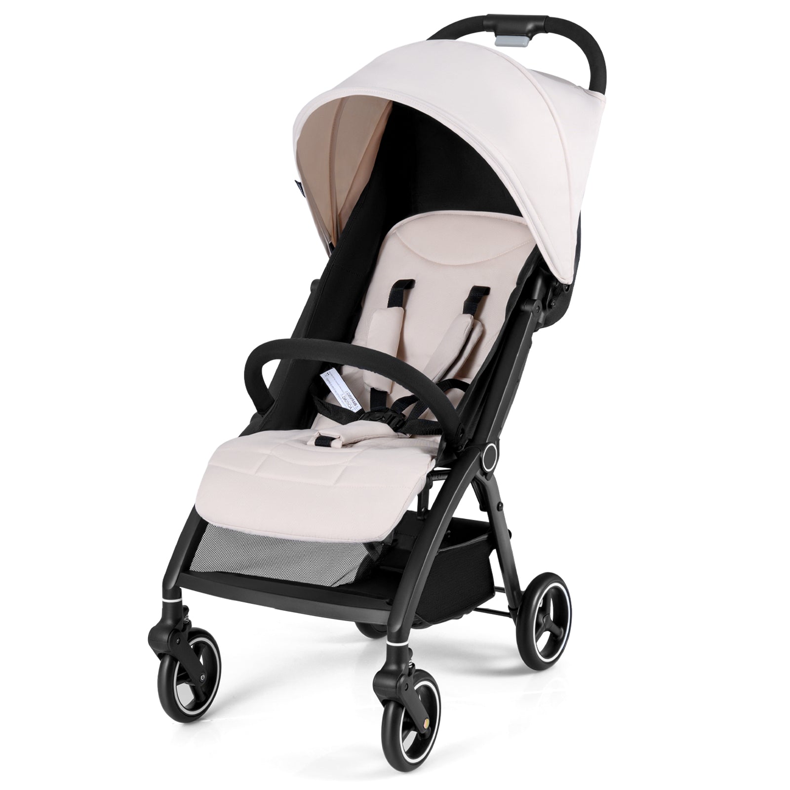 Lightweight Foldable Baby Stroller with Adjustable Backrest and Canopy-Beige