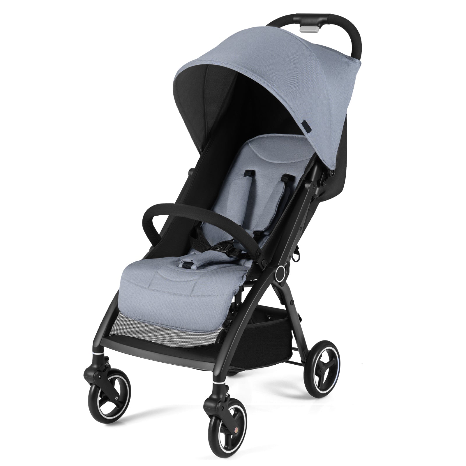 Lightweight Foldable Baby Stroller with Adjustable Backrest and Canopy-Light Grey
