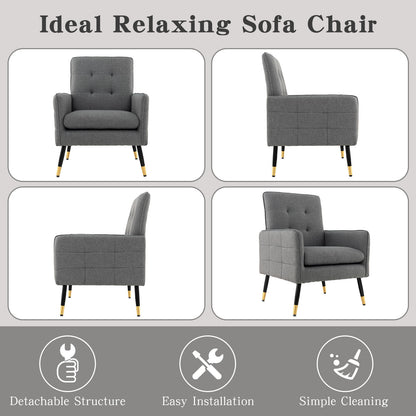 Linen Fabric Accent Chair Single Sofa with Removable Seat Cushion-Grey