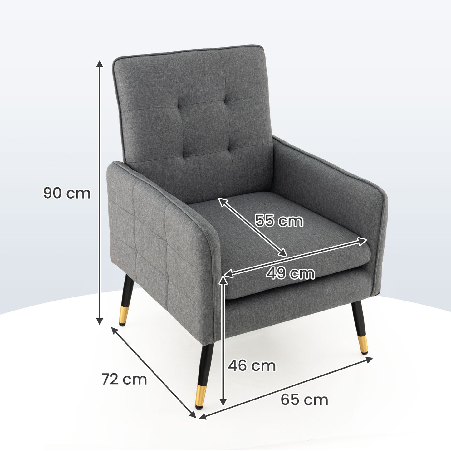 Linen Fabric Accent Chair Single Sofa with Removable Seat Cushion-Grey
