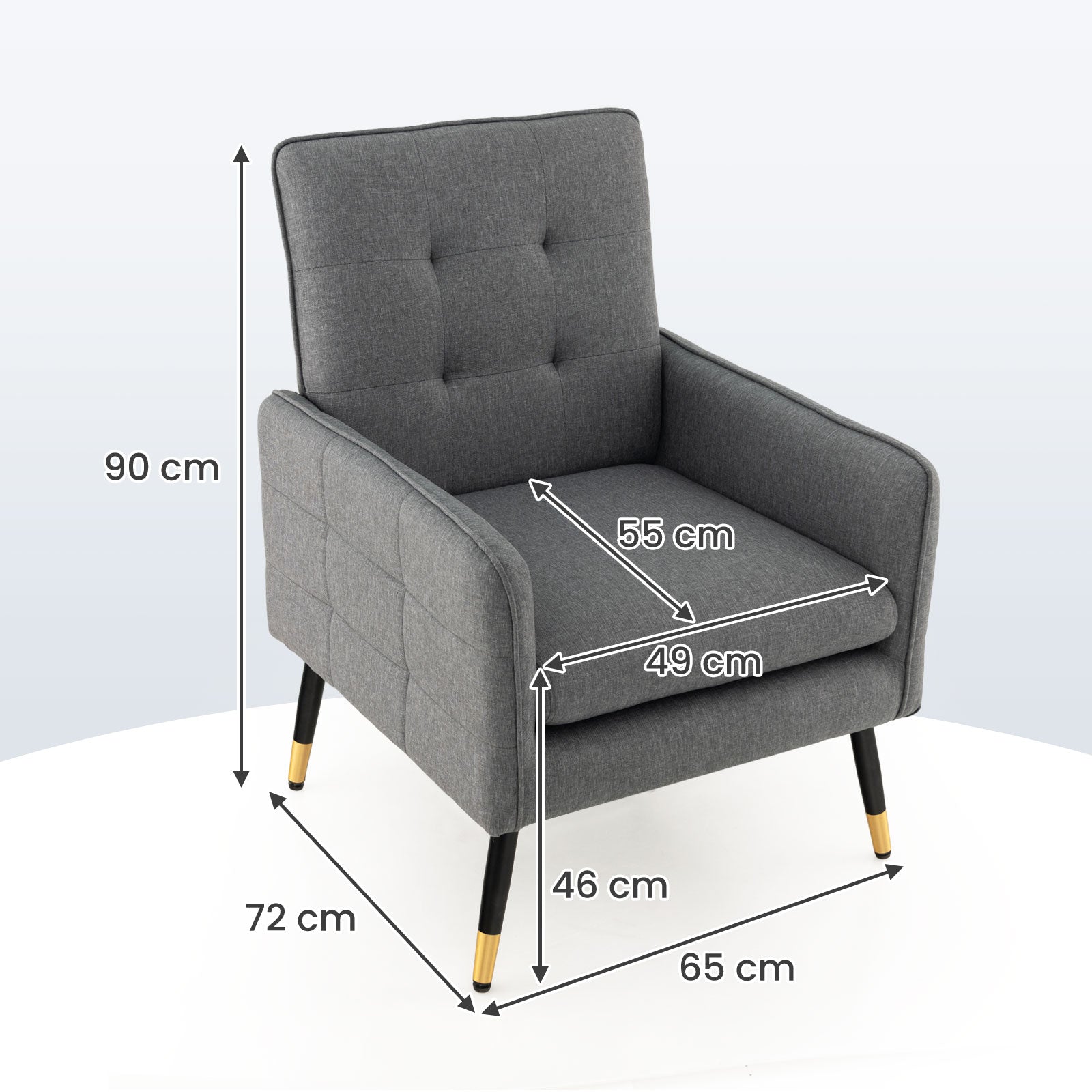 Linen Fabric Accent Chair Single Sofa with Removable Seat Cushion-Grey