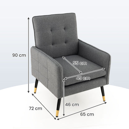 Linen Fabric Accent Chair Single Sofa with Removable Seat Cushion-Grey