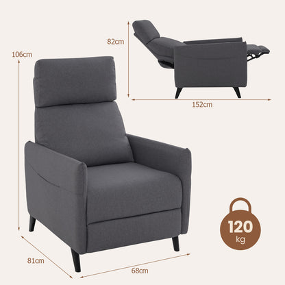 Linen Fabric Push Back Recliner Armchair with Adjustable Backrest and Footrest-Dark Grey